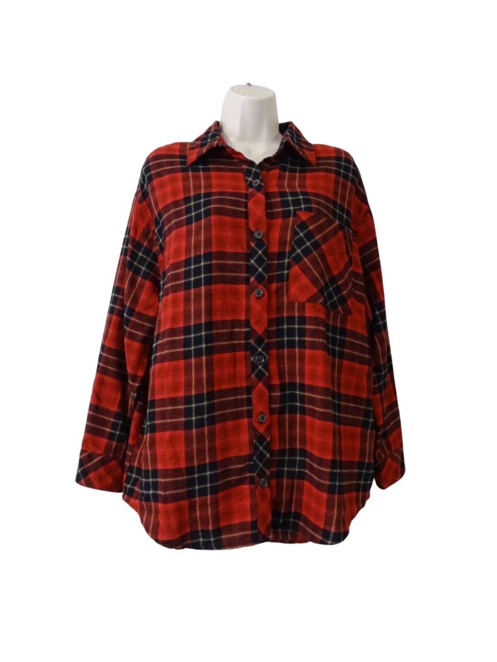 Wild Fable Red Black Plaid Long Sleeve Button Up Oversized Flannel Shirt Size M